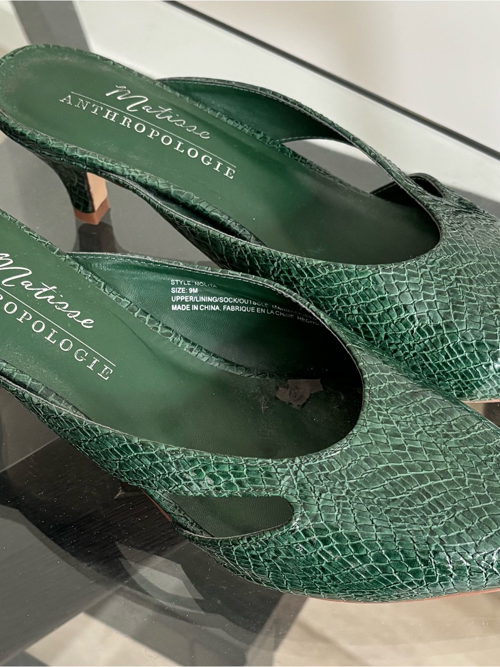 Anthropologie Matisse Emerald Green Textured Slingback Heels